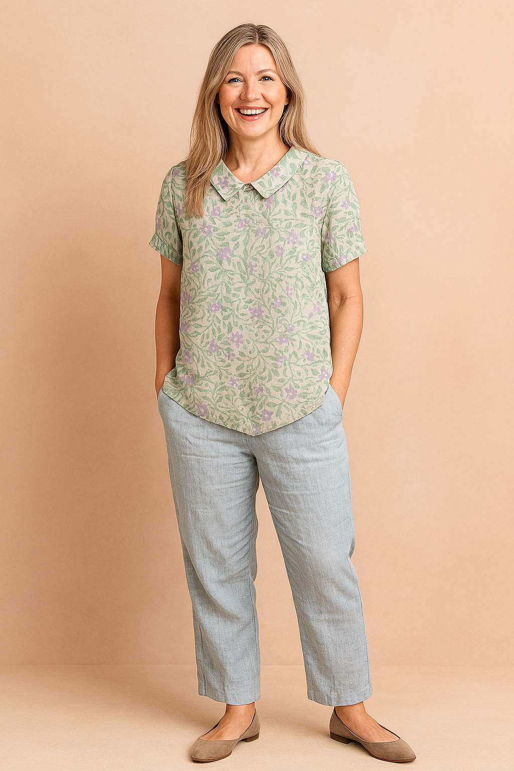 Women's Summer Blouse with Decorative Collar and Subtle Pattern - Elegant Lightweight Tops for Women 7
