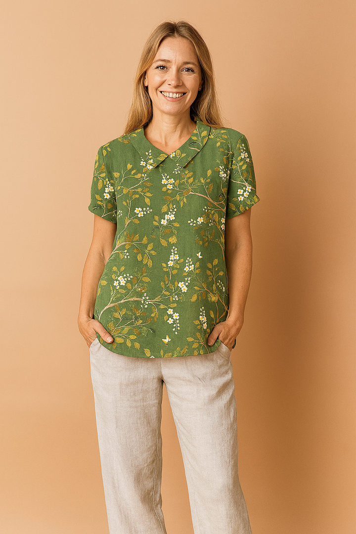 Women's Summer Blouse with Decorative Collar and Subtle Pattern - Elegant Lightweight Tops for Women 9