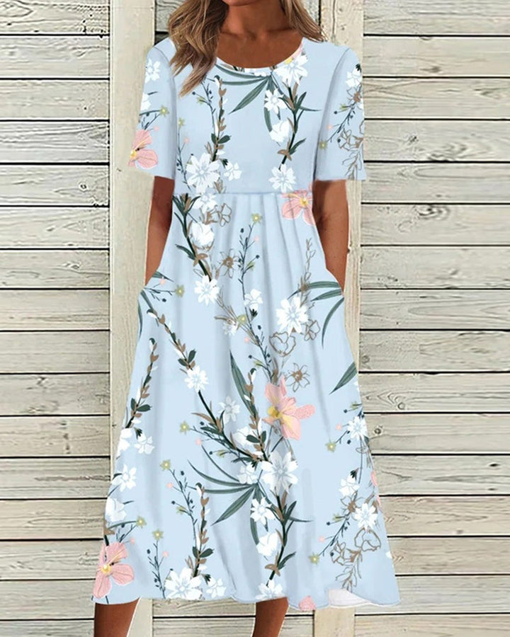 Women's Summer Dresses - Floral A-Line Midi Dress for Effortless Elegance 0