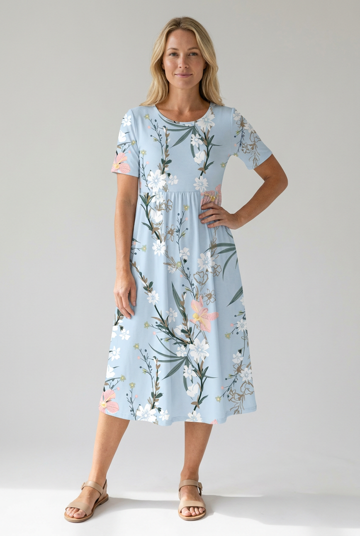 Women's Summer Dresses - Floral A-Line Midi Dress for Effortless Elegance 1