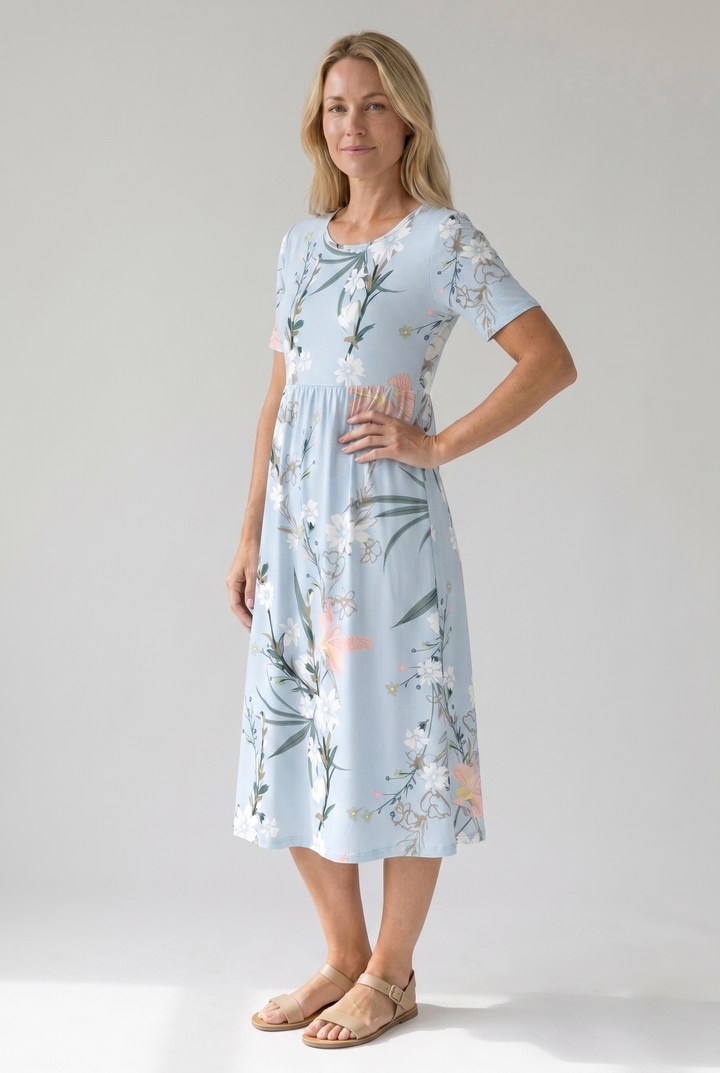 Women's Summer Dresses - Floral A-Line Midi Dress for Effortless Elegance 2