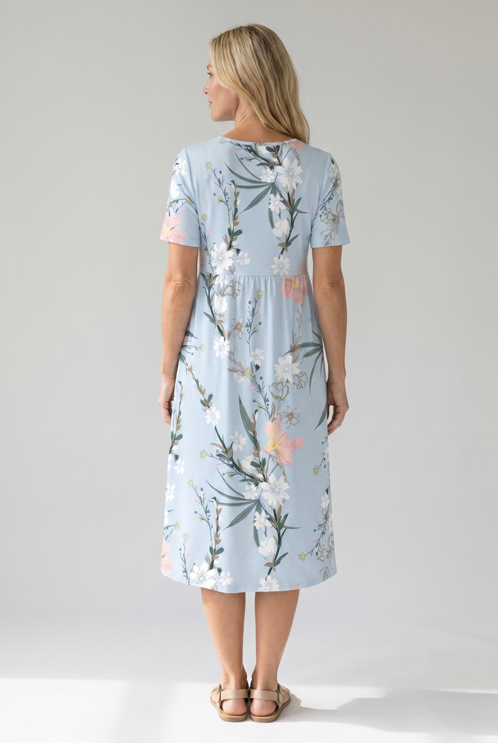 Women's Summer Dresses - Floral A-Line Midi Dress for Effortless Elegance 4