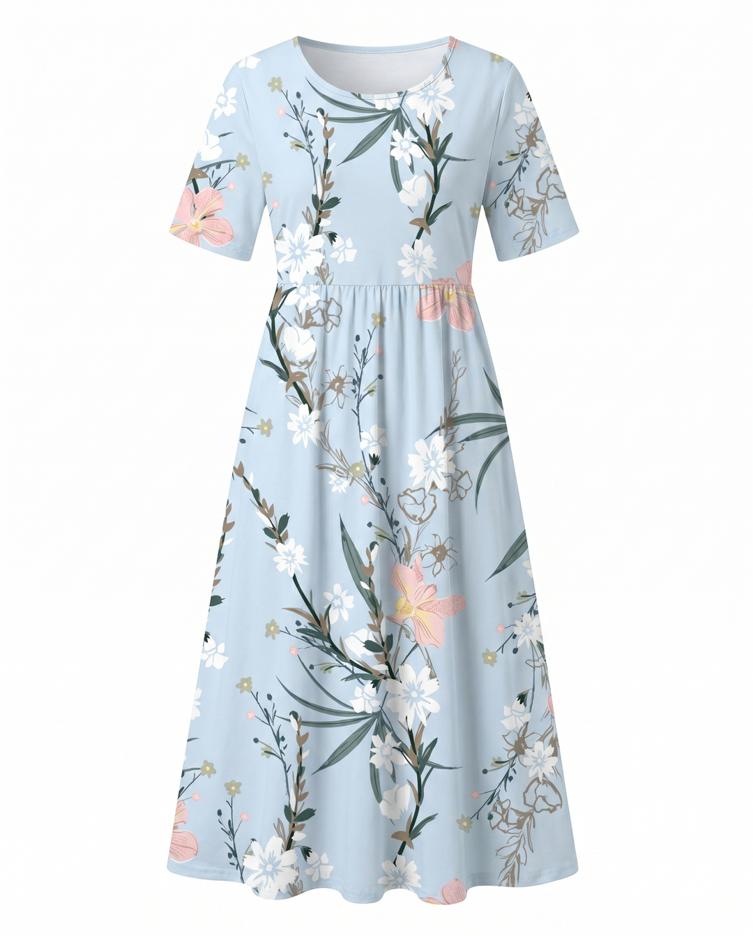 Women's Summer Dresses - Floral A-Line Midi Dress for Effortless Elegance 5