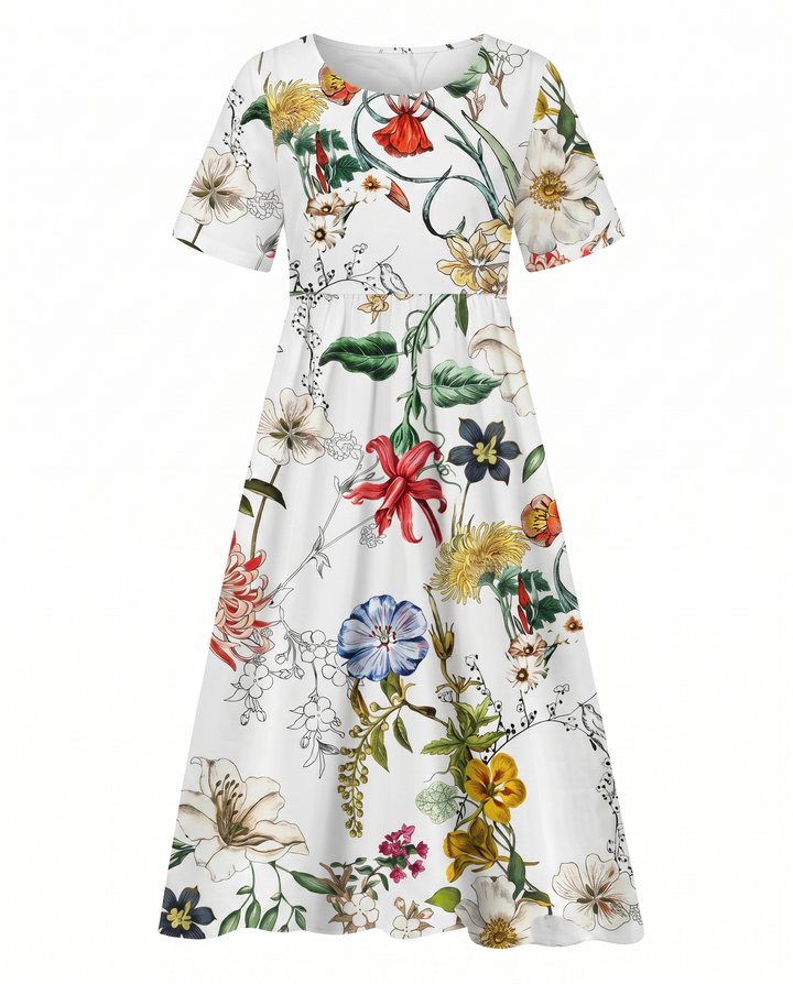 Women's Summer Dresses - Floral A-Line Midi Dress for Effortless Elegance 6