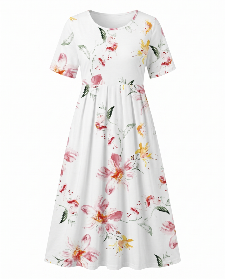 Women's Summer Dresses - Floral A-Line Midi Dress for Effortless Elegance 7