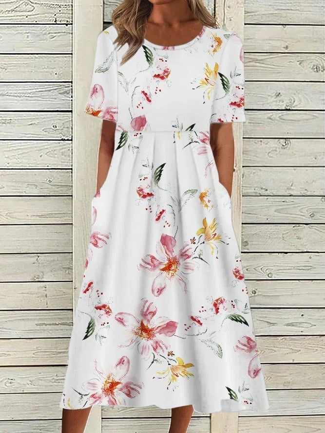 Women's Summer Dresses - Floral A-Line Midi Dress for Effortless Elegance 9