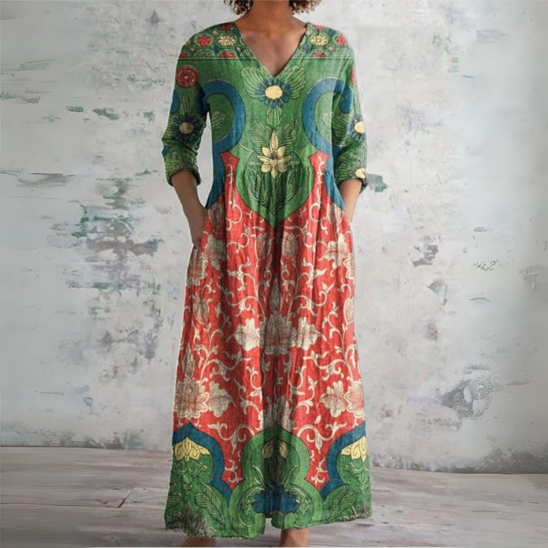 Women's Summer Maxi Dress - Boho Floral V-Neck Design for Effortless Style 0