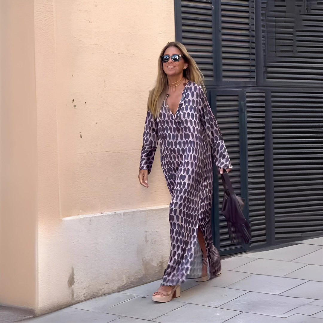 Women's Summer Maxi Dress - Long Sleeve Bohemian Paisley Print for Elegant Style 0