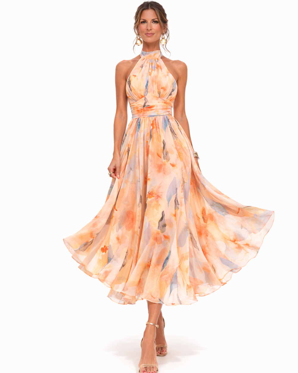 Women's Summer Maxi Dress with Halter Neck and Watercolor Print - Elegant Summer Dresses for Special Occasions 1