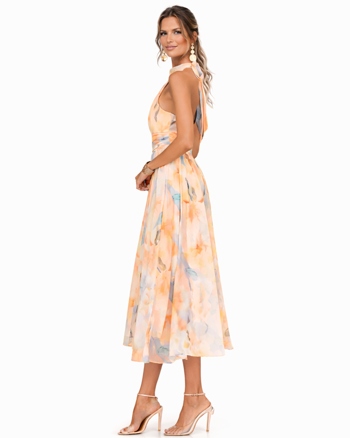 Women's Summer Maxi Dress with Halter Neck and Watercolor Print - Elegant Summer Dresses for Special Occasions 2