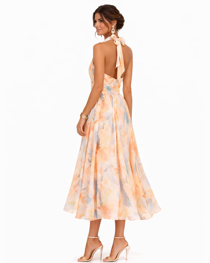 Women's Summer Maxi Dress with Halter Neck and Watercolor Print - Elegant Summer Dresses for Special Occasions 3