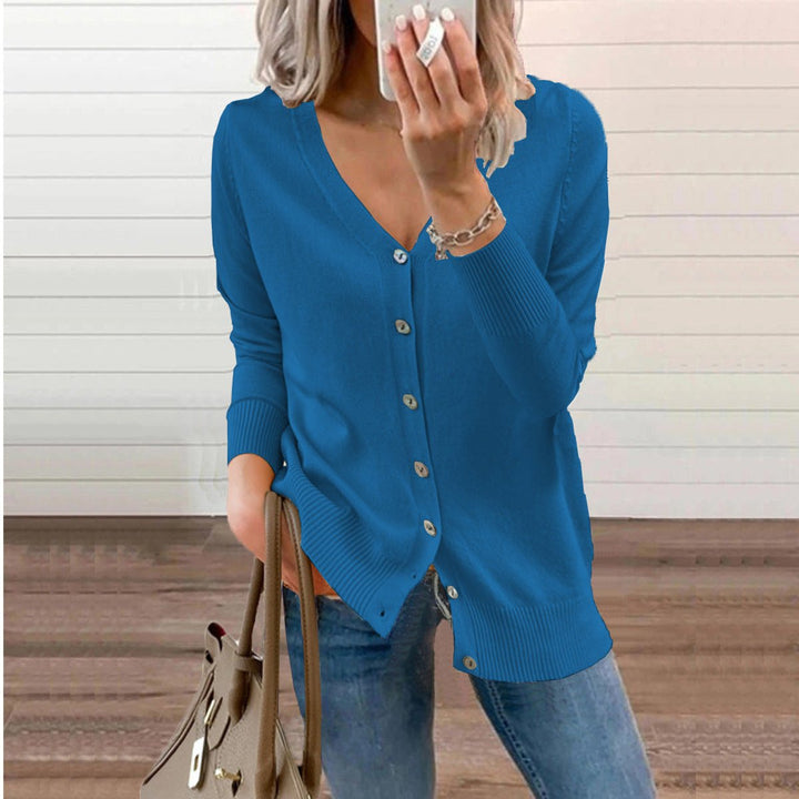 Women's V-Neck Long Sleeve Button-Up Cardigan for Casual and Elegant Wear 0