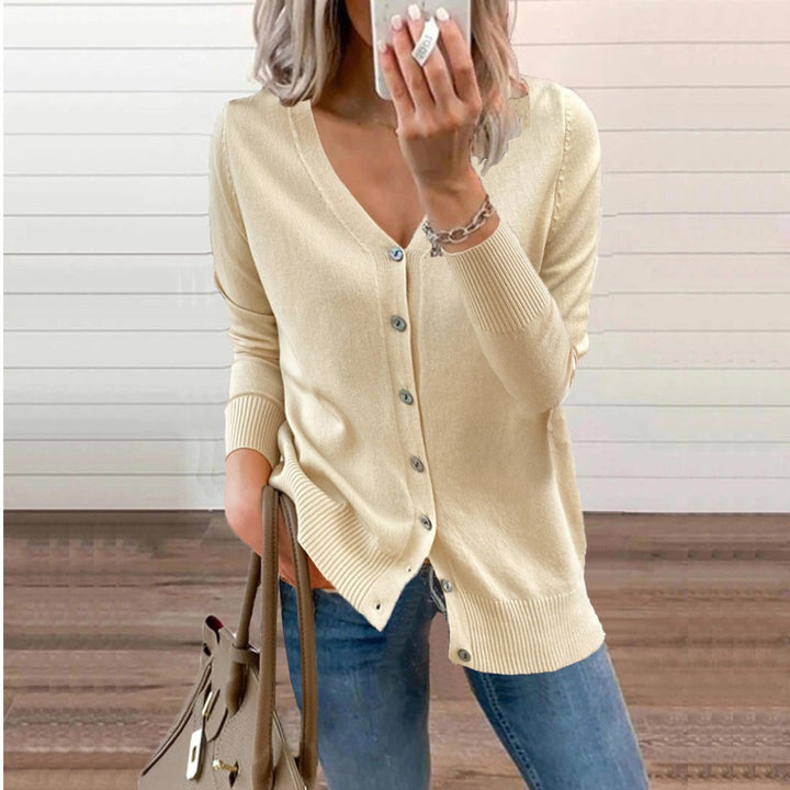 Women's V-Neck Long Sleeve Button-Up Cardigan for Casual and Elegant Wear 1