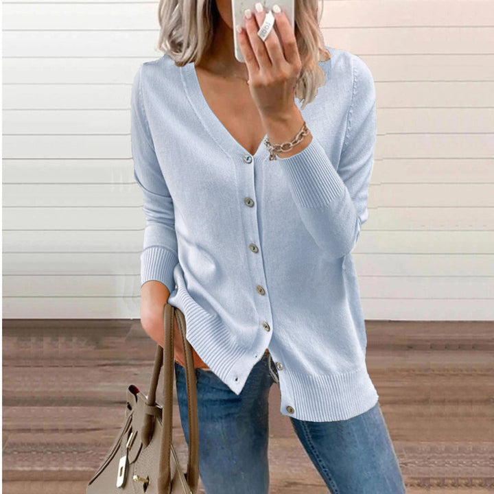 Women's V-Neck Long Sleeve Button-Up Cardigan for Casual and Elegant Wear 10