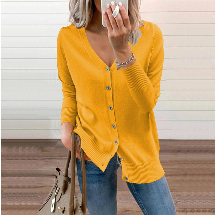 Women's V-Neck Long Sleeve Button-Up Cardigan for Casual and Elegant Wear 3