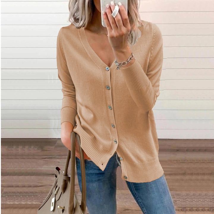 Women's V-Neck Long Sleeve Button-Up Cardigan for Casual and Elegant Wear 7