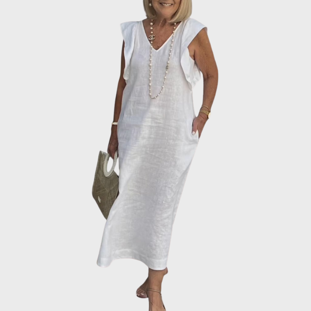 Women's V-Neck Sleeveless Maxi Dress - Elegant Summer Dress with Pockets for Effortless Style and Comfort 0