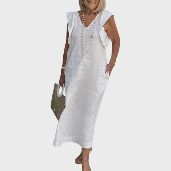 Women's V-Neck Sleeveless Maxi Dress - Elegant Summer Dress with Pockets for Effortless Style and Comfort 0