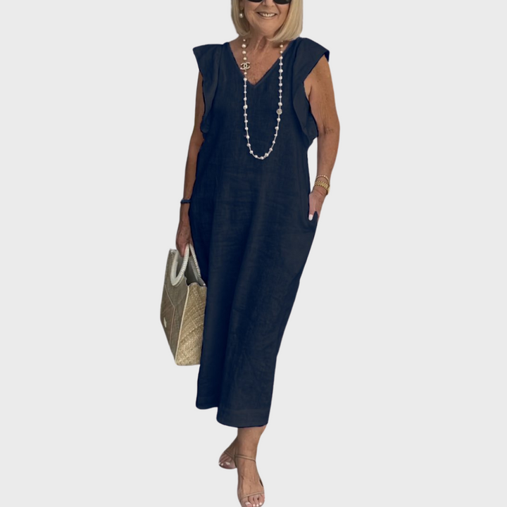Women's V-Neck Sleeveless Maxi Dress - Elegant Summer Dress with Pockets for Effortless Style and Comfort 3