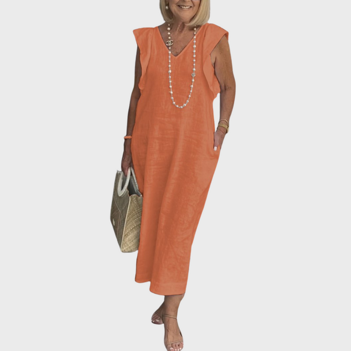 Women's V-Neck Sleeveless Maxi Dress - Elegant Summer Dress with Pockets for Effortless Style and Comfort 4