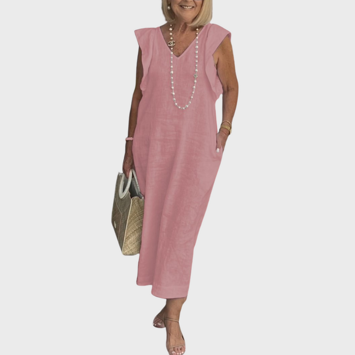 Women's V-Neck Sleeveless Maxi Dress - Elegant Summer Dress with Pockets for Effortless Style and Comfort 5