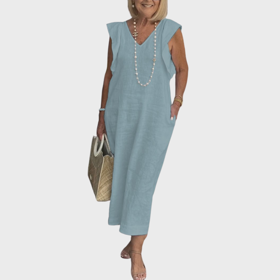 Women's V-Neck Sleeveless Maxi Dress - Elegant Summer Dress with Pockets for Effortless Style and Comfort 9