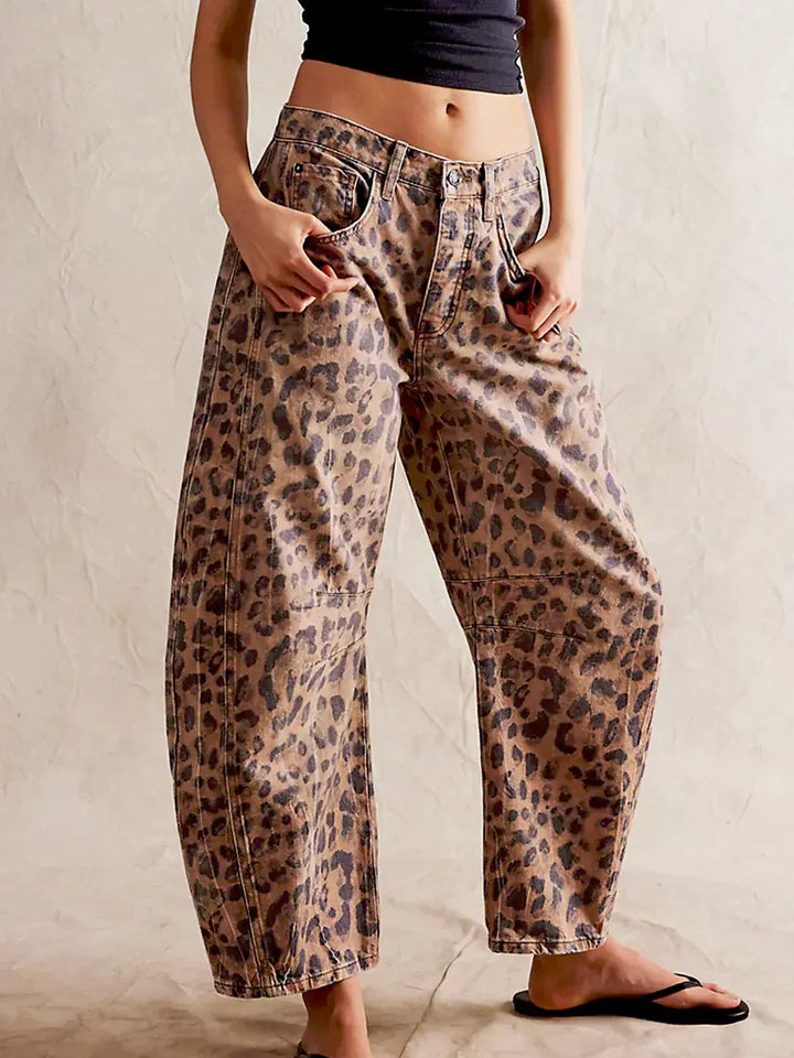 Women's Wide Leg Jeans - Stylish Printed Casual Pants for Effortless Fashion 0