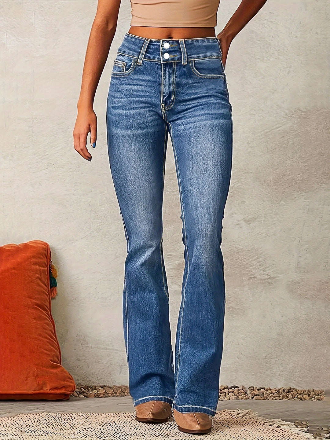 Women's Wide Leg Jeans, High Waist Flattering Retro Style Denim Pants for Casual Outings 0