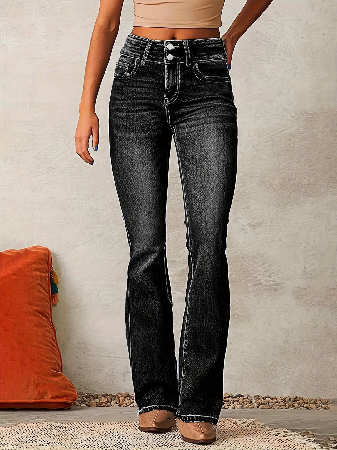 Women's Wide Leg Jeans, High Waist Flattering Retro Style Denim Pants for Casual Outings 2
