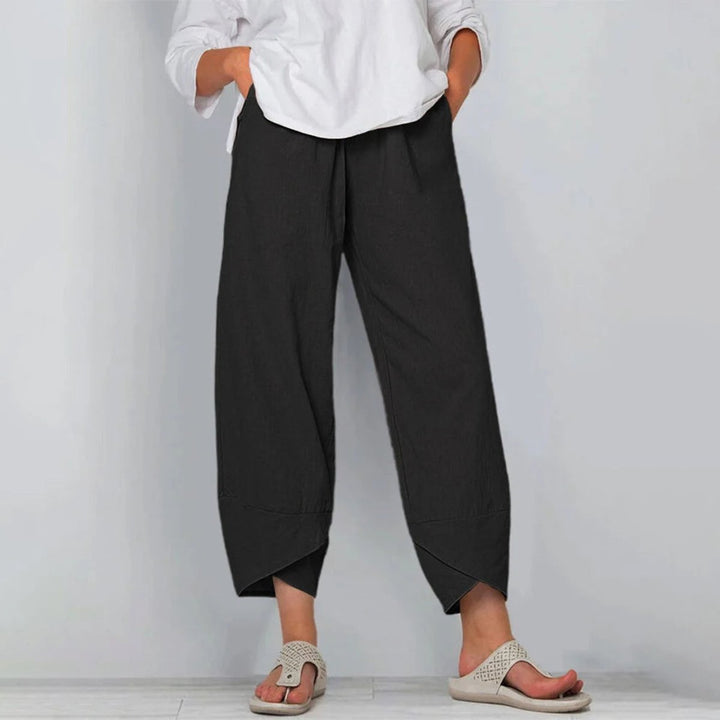Women's Wide Leg Trousers - Stylish Palazzo Pants with Elastic Waistband and Asymmetrical Hem 5