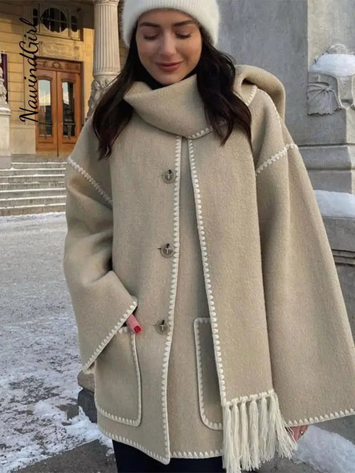 Women's Winter Coat with Scarf - Elegant Stylish Warm Outerwear for Winter 1