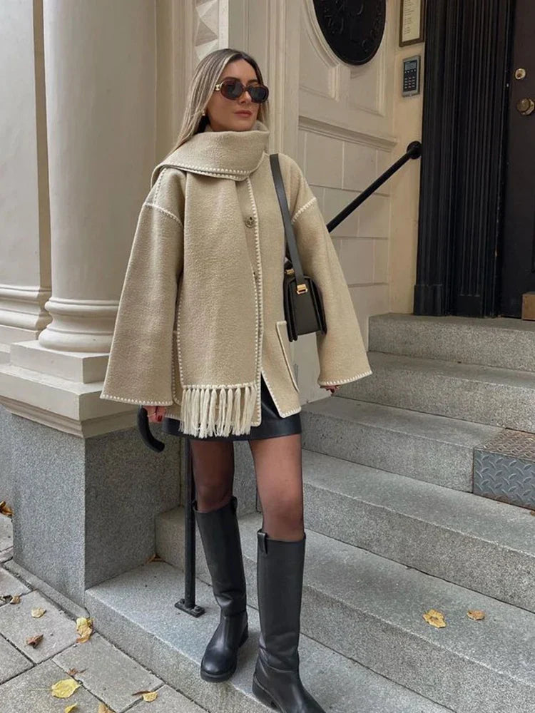 Women's Winter Coat with Scarf - Elegant Stylish Warm Outerwear for Winter 3