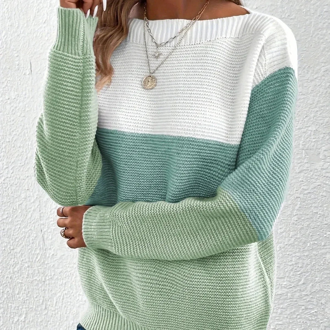 Women’s Winter Turtleneck Sweater Color Block Cozy Warm Knit 3