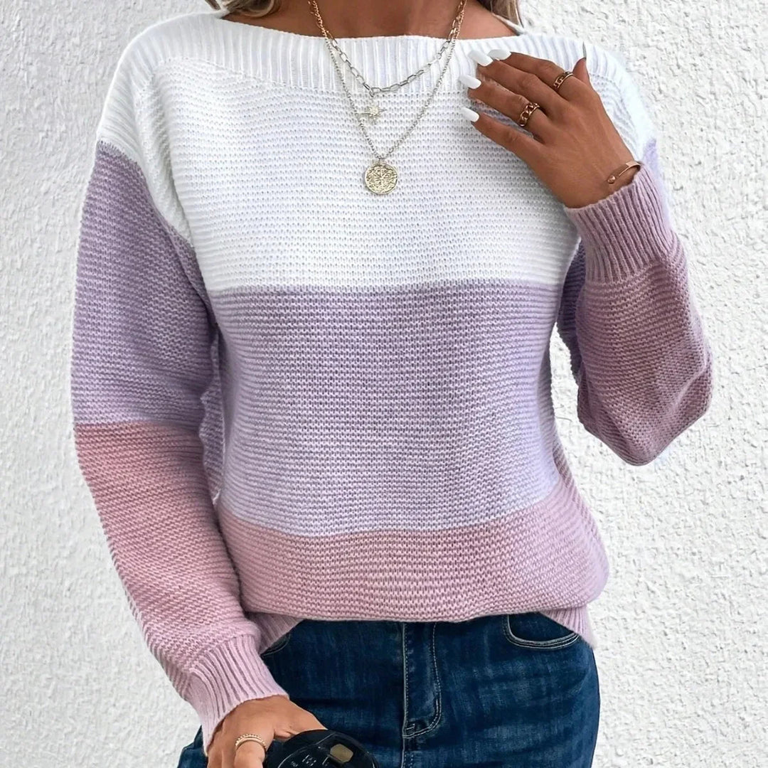 Women’s Winter Turtleneck Sweater Color Block Cozy Warm Knit 4