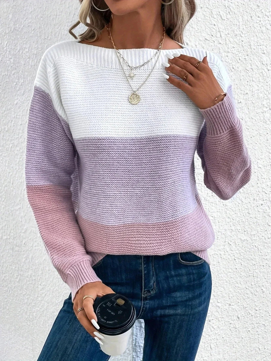 Women’s Winter Turtleneck Sweater Color Block Cozy Warm Knit 9