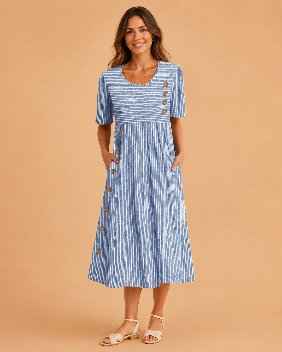 casual striped midi dress Serisse Women's Vacation Casual Striped Twist Hollow Sleeveless Mid-Length Dress,Dresses For Women Summer