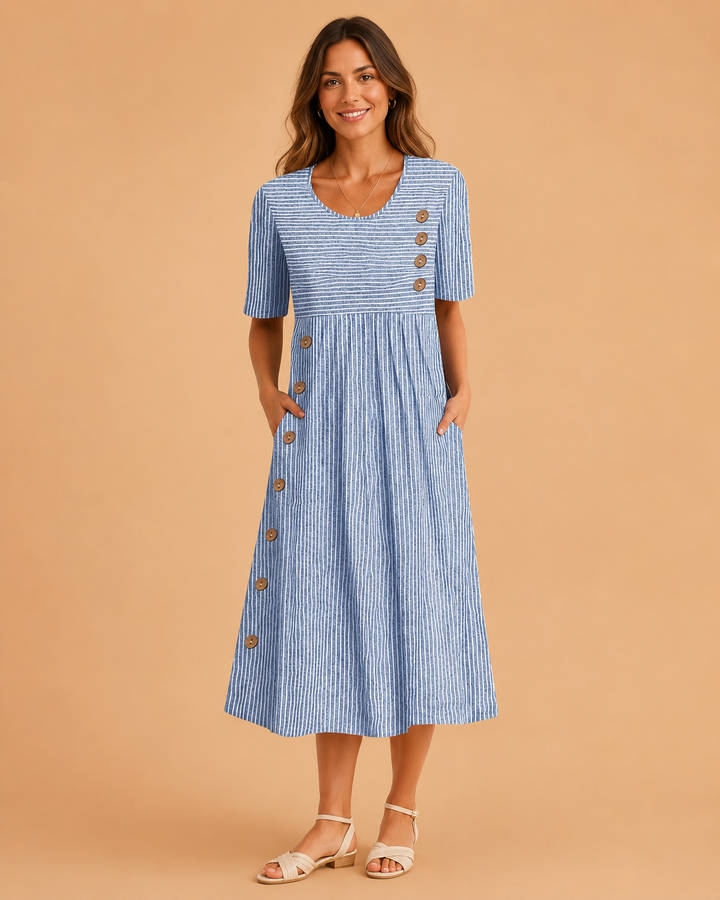 Womens Striped Midi Dress for Summer Casual Wear - Flattering Fit and Comfortable Style