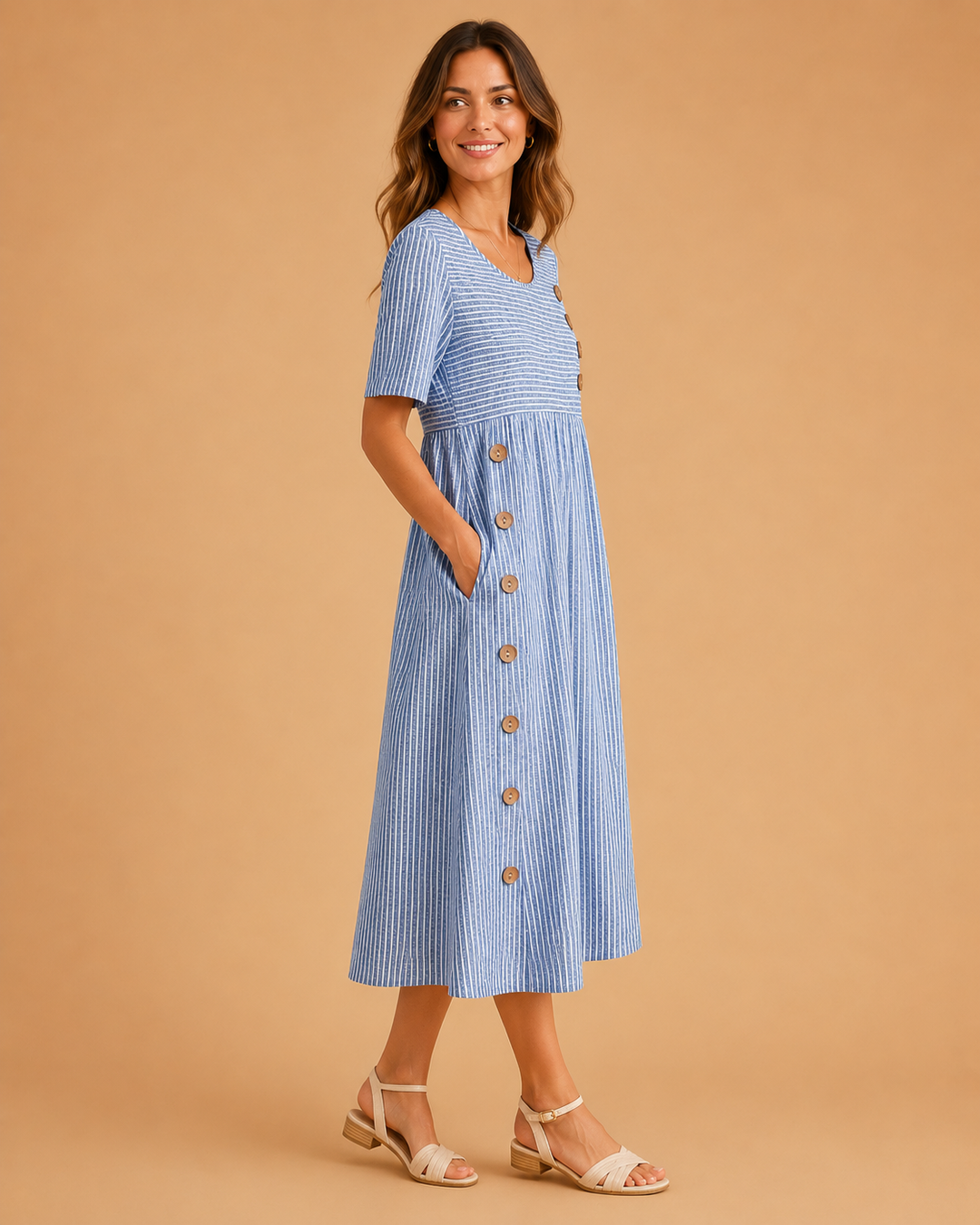 Womens Striped Midi Dress for Summer Casual Wear - Flattering Fit and Comfortable Style