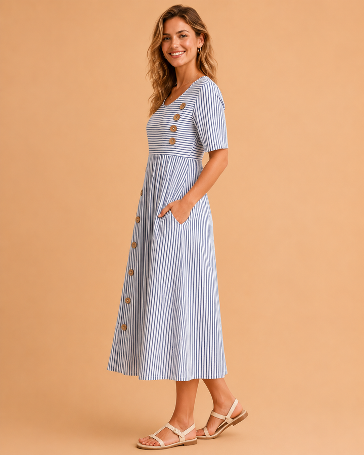 Womens Striped Midi Dress for Summer Casual Wear - Flattering Fit and Comfortable Style