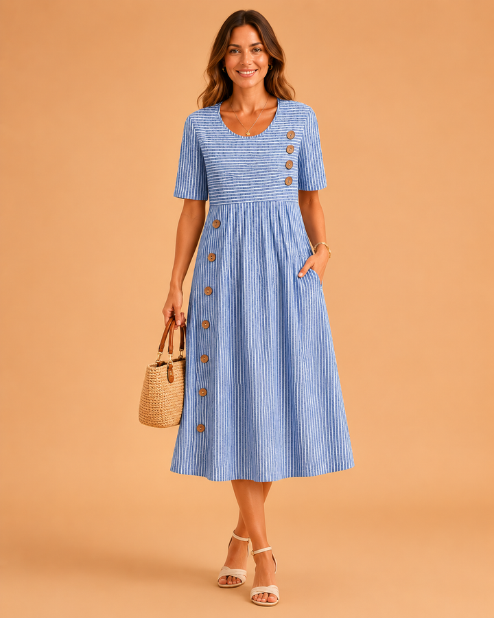 Womens Striped Midi Dress for Summer Casual Wear - Flattering Fit and Comfortable Style