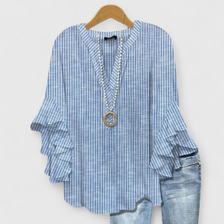 Womens Blouse - Elegant Floral Summer Top with Ruffled Sleeves, Lightweight and Versatile for Warm Weather 2