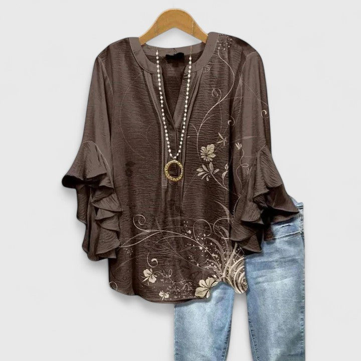 Womens Blouse - Elegant Floral Summer Top with Ruffled Sleeves, Lightweight and Versatile for Warm Weather 3