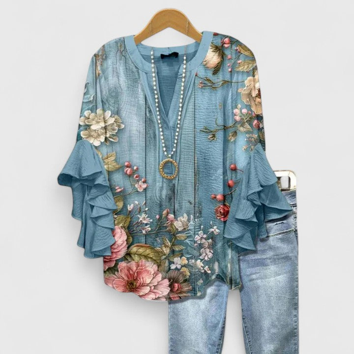 Womens Blouse - Elegant Floral Summer Top with Ruffled Sleeves, Lightweight and Versatile for Warm Weather 5