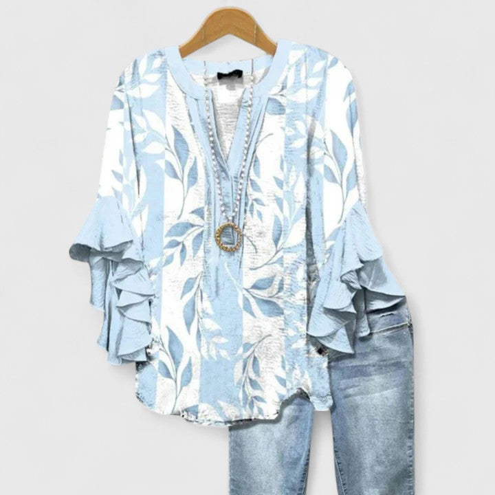 Womens Blouse - Elegant Floral Summer Top with Ruffled Sleeves, Lightweight and Versatile for Warm Weather 6