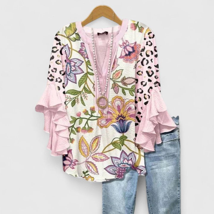 Womens Blouse - Elegant Floral Summer Top with Ruffled Sleeves, Lightweight and Versatile for Warm Weather 7