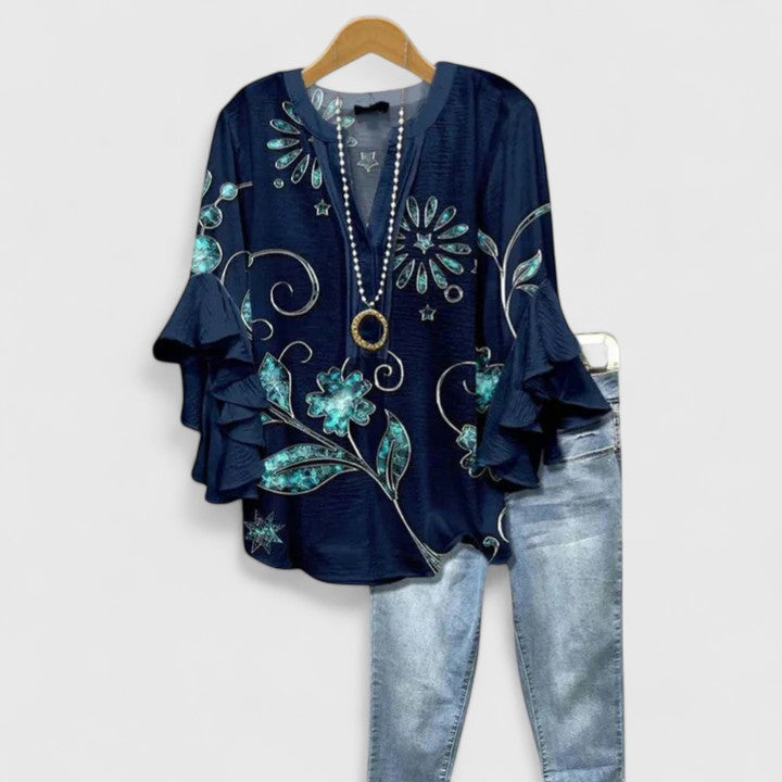 Womens Blouse - Elegant Floral Summer Top with Ruffled Sleeves, Lightweight and Versatile for Warm Weather 8