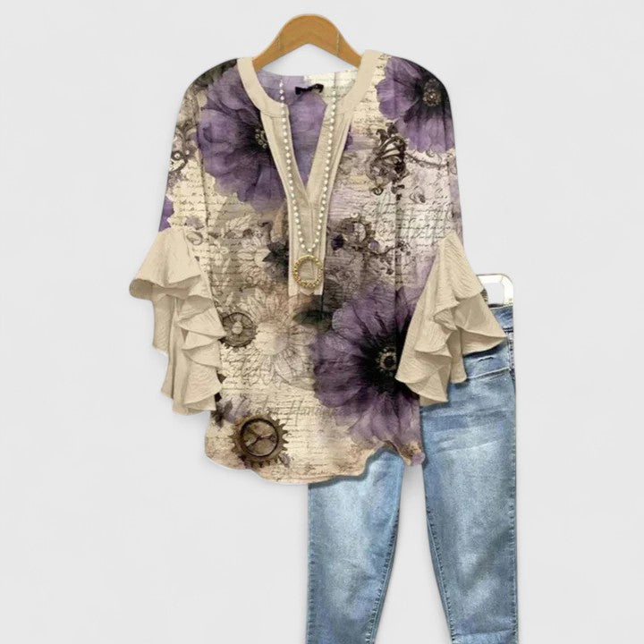 Womens Blouse - Elegant Floral Summer Top with Ruffled Sleeves, Lightweight and Versatile for Warm Weather 9