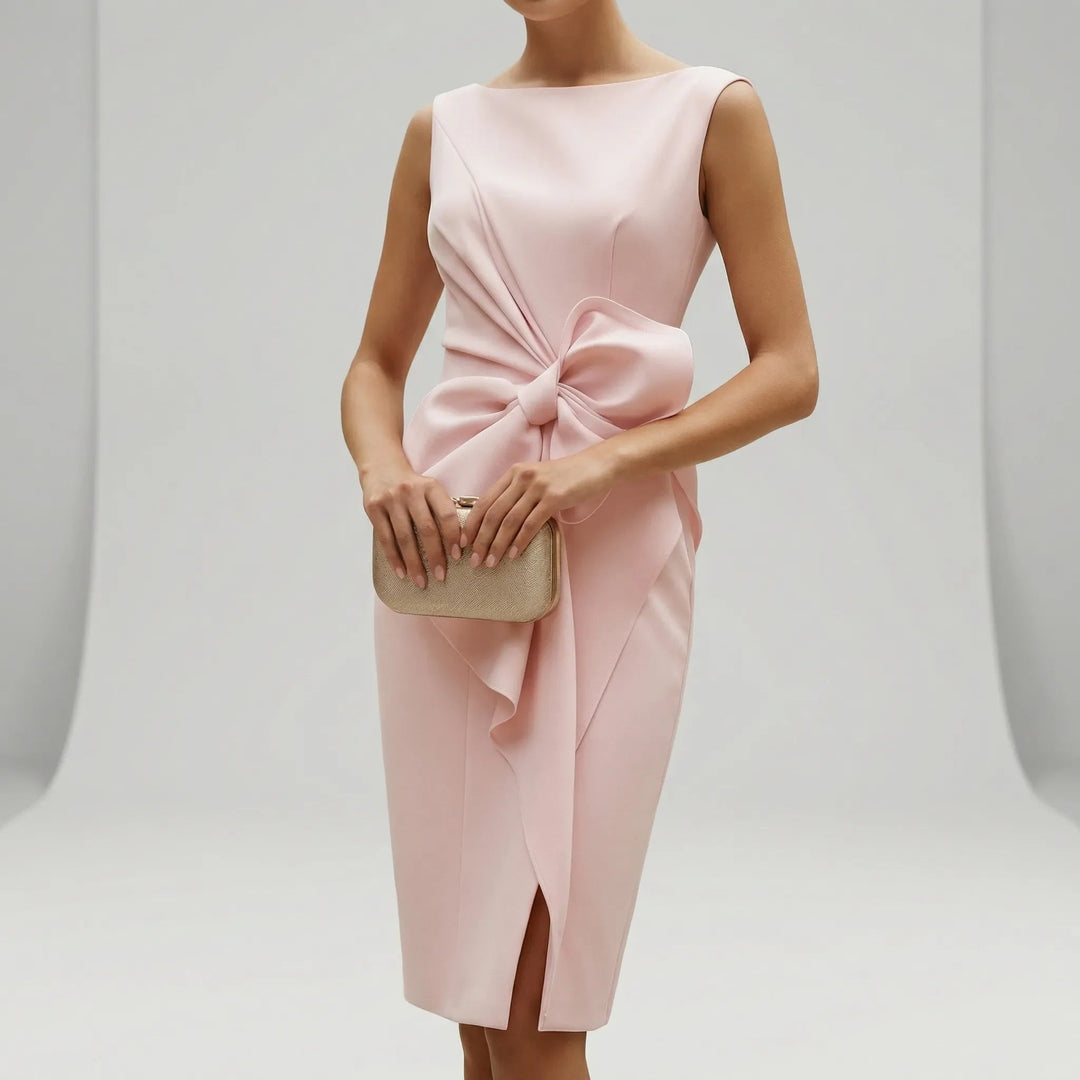 Womens Dress - Elegant Sleeveless Midi Cocktail Dress with Bow - Perfect Wedding Guest & Formal Dresses 2