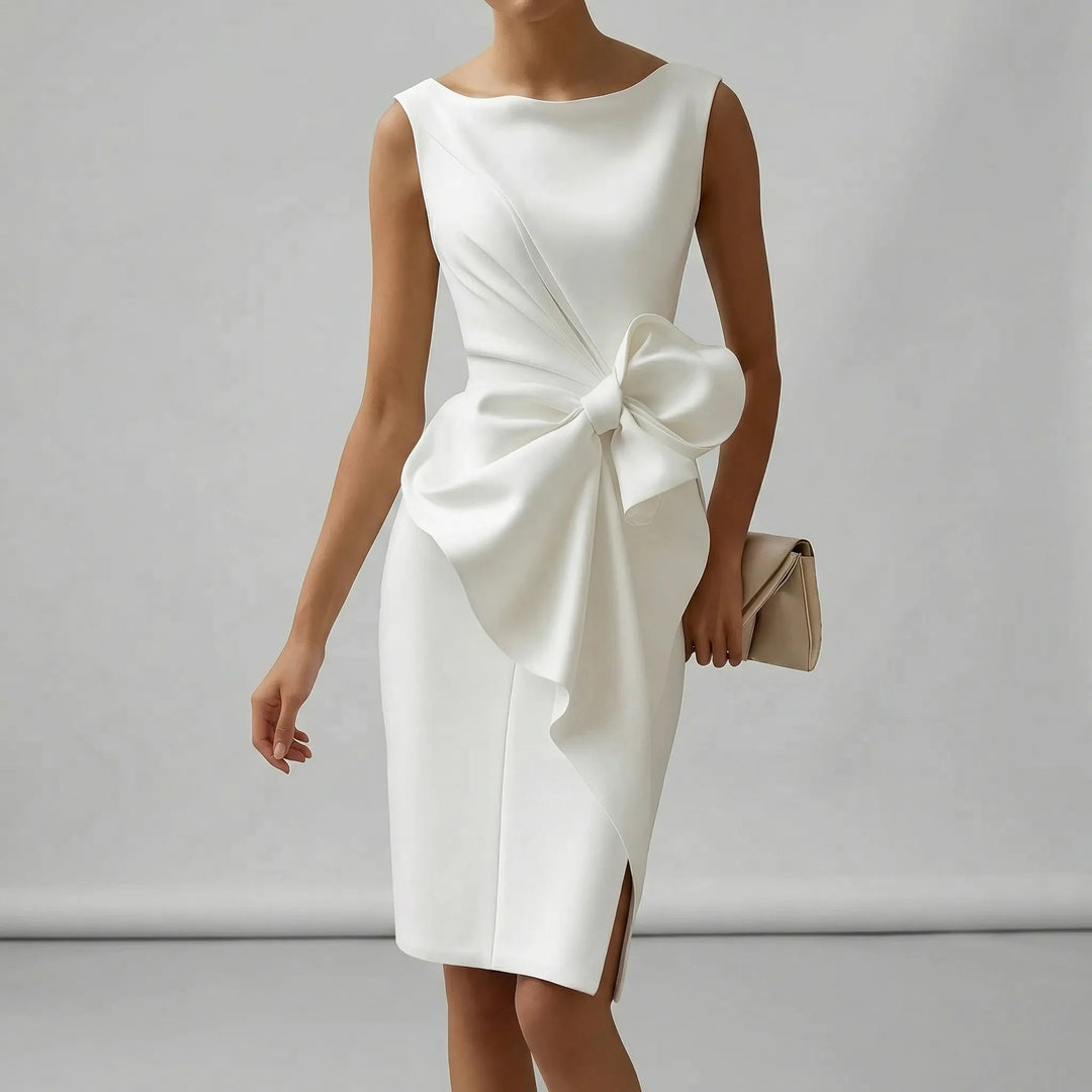 Womens Dress - Elegant Sleeveless Midi Cocktail Dress with Bow - Perfect Wedding Guest & Formal Dresses 4