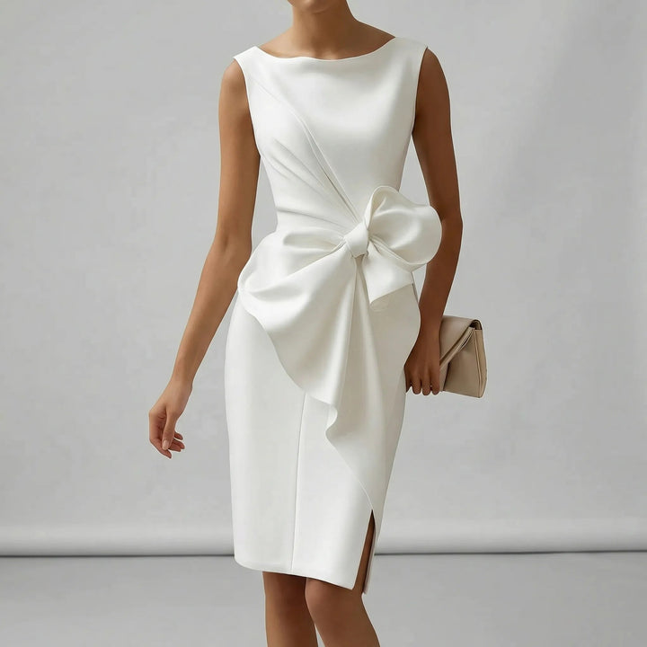 Womens Dress - Elegant Sleeveless Midi Cocktail Dress with Bow - Perfect Wedding Guest & Formal Dresses 4